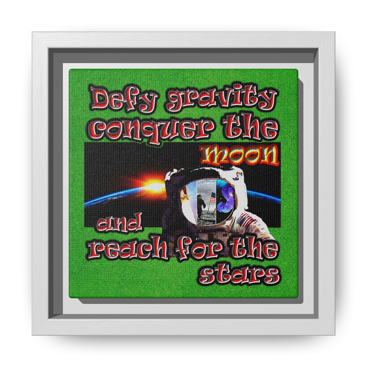 defy conquer reach - framed canvas art (green turf)