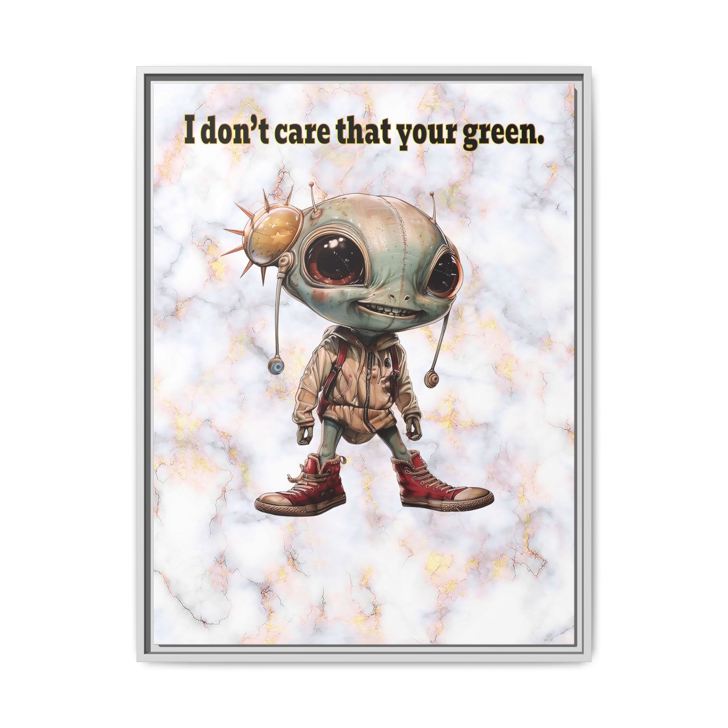 I don't care that your green - framed canvas art (white marble)