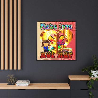 love peace - framed canvas art (yellow-orange wave)