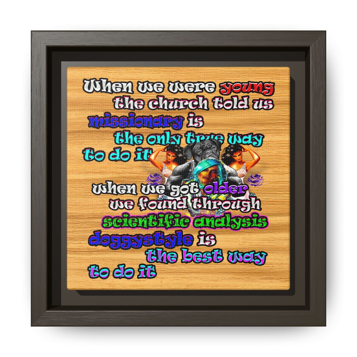 doggystyle - framed canvas art (butterscotch wood finish)
