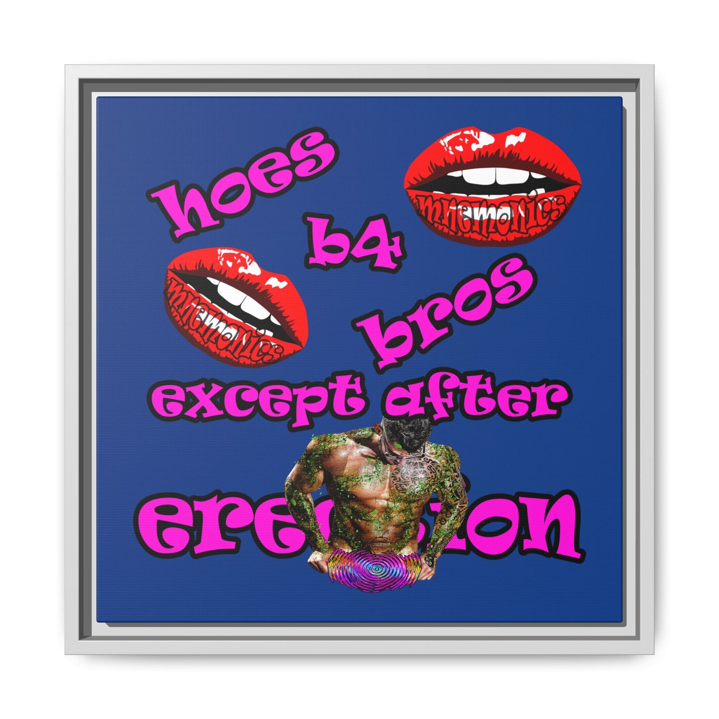 hoes b4 bros - framed canvas art (dark blue)