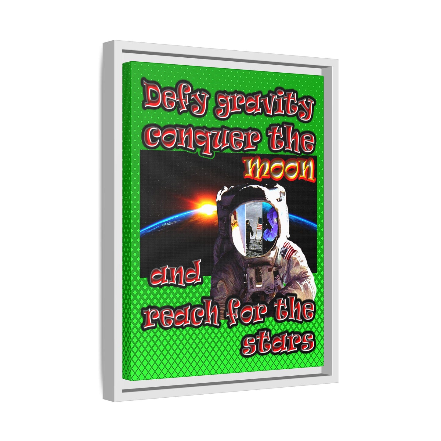 defy conquer reach - framed canvas art (logo green)