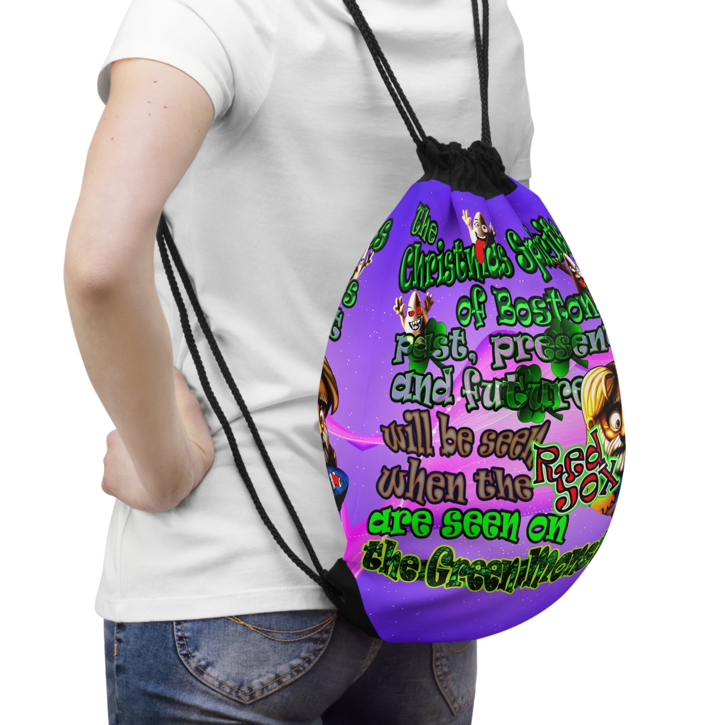 christmas spirits of boston - Drawstring Bag (purple-pink wave)