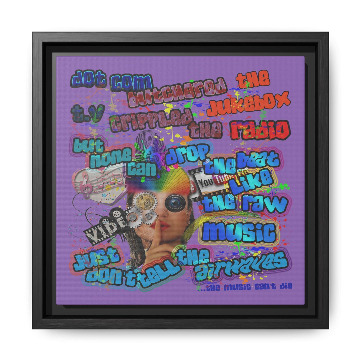 drop the beat - framed canvas art (light purple)