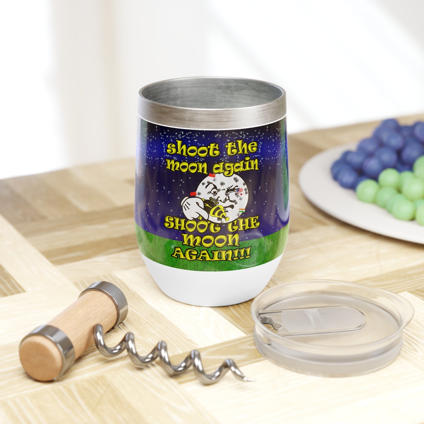 shoot the moon again - Chill Wine Tumbler ('snoops' background)
