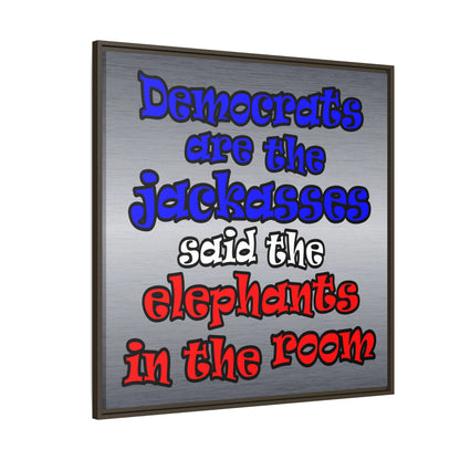 donkeys and elephants - framed canvas art (brushed nickel)