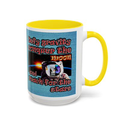 defy conquer reach - Accent Mug (faded blue)