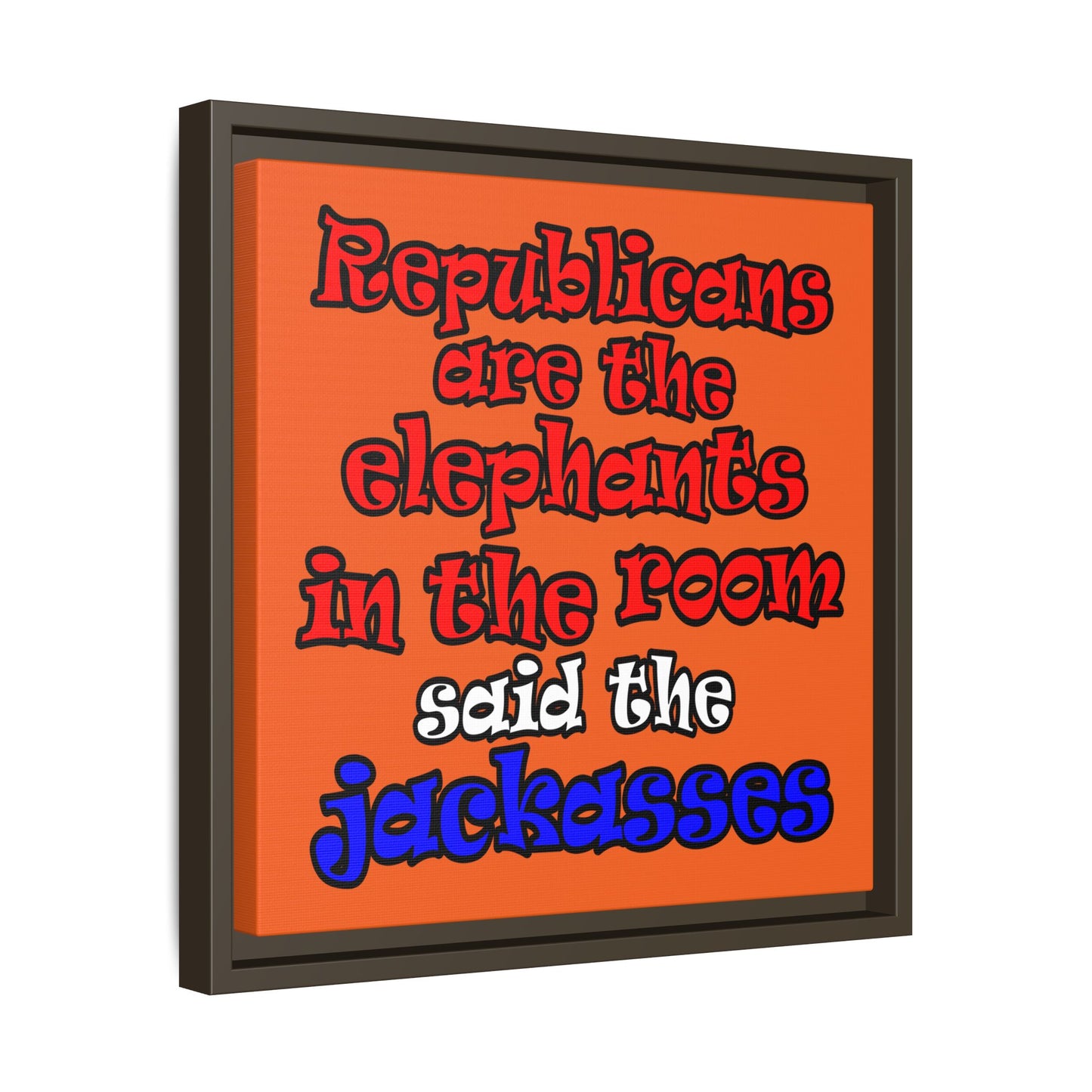 donkeys and elephants - framed canvas art (orange)