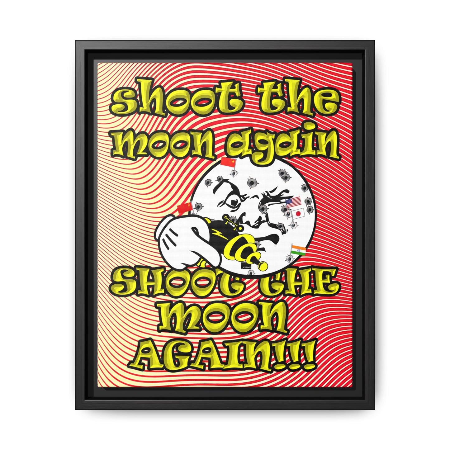 shoot the moon again - framed canvas art (yellow-orange wave)