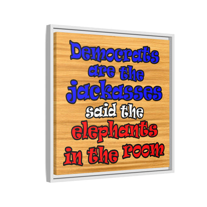 donkeys and elephants - framed canvas art (butterscotch wood finish)