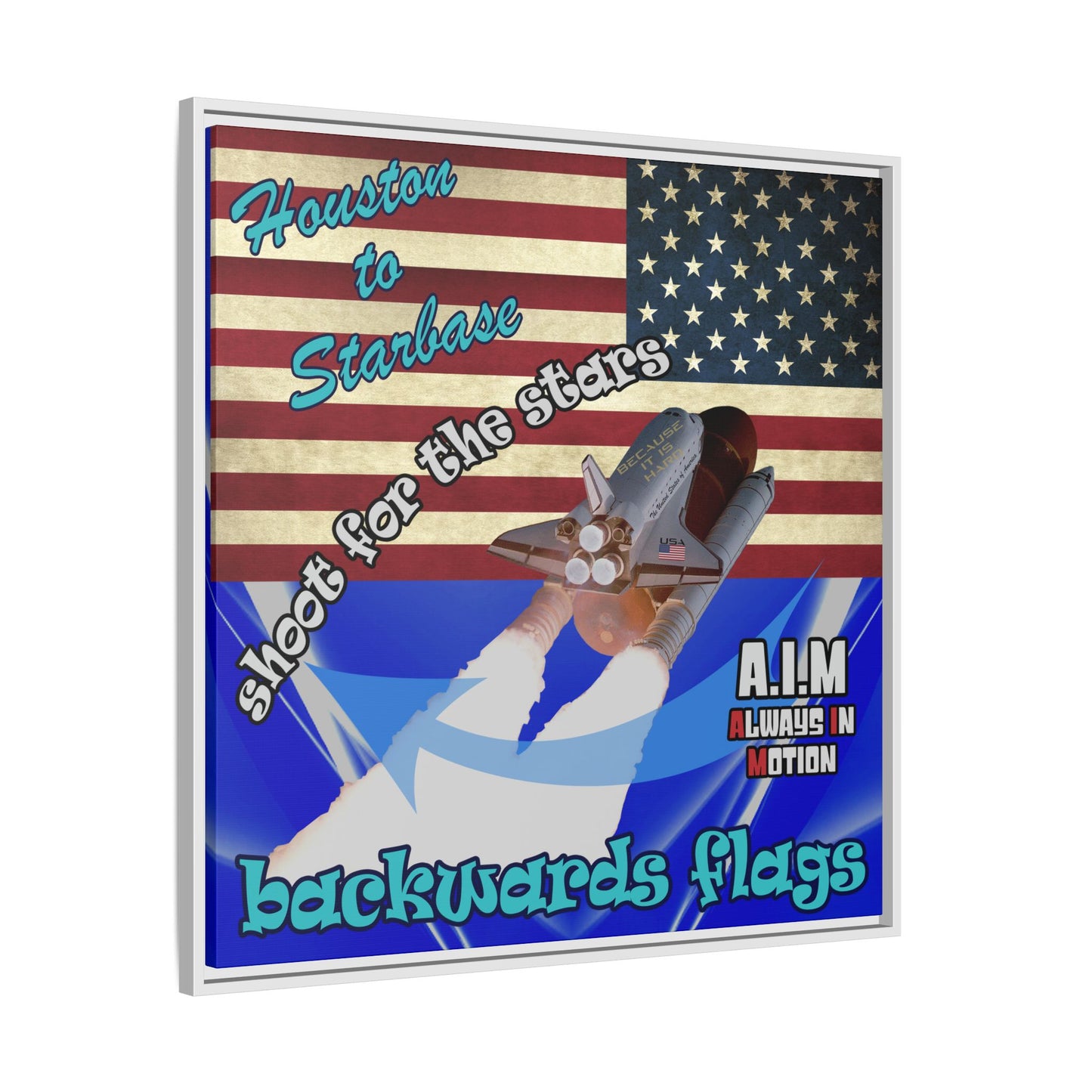 shoot for the stars - framed canvas art (blue-white wave)