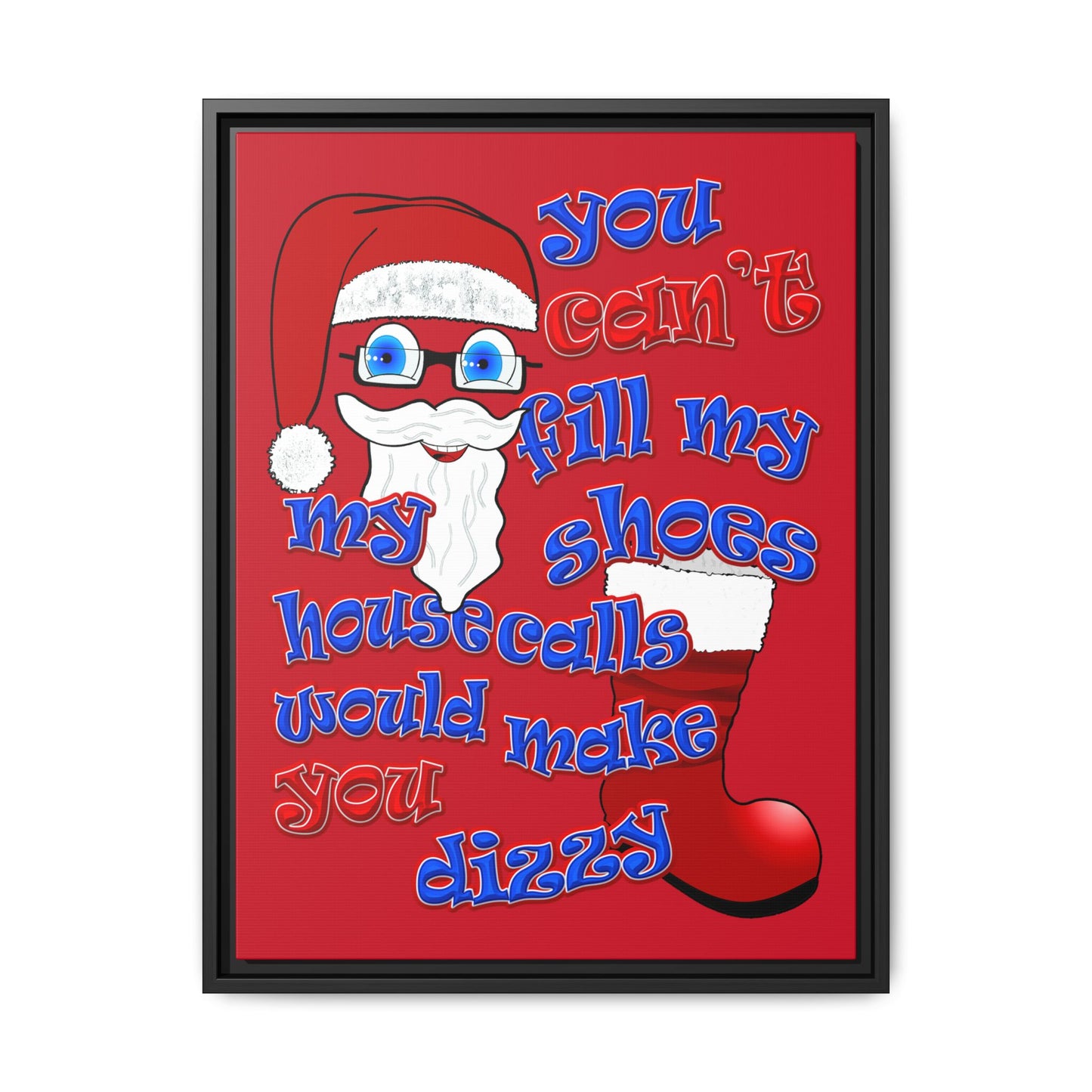 santa's shoes - framed canvas art (dark red)