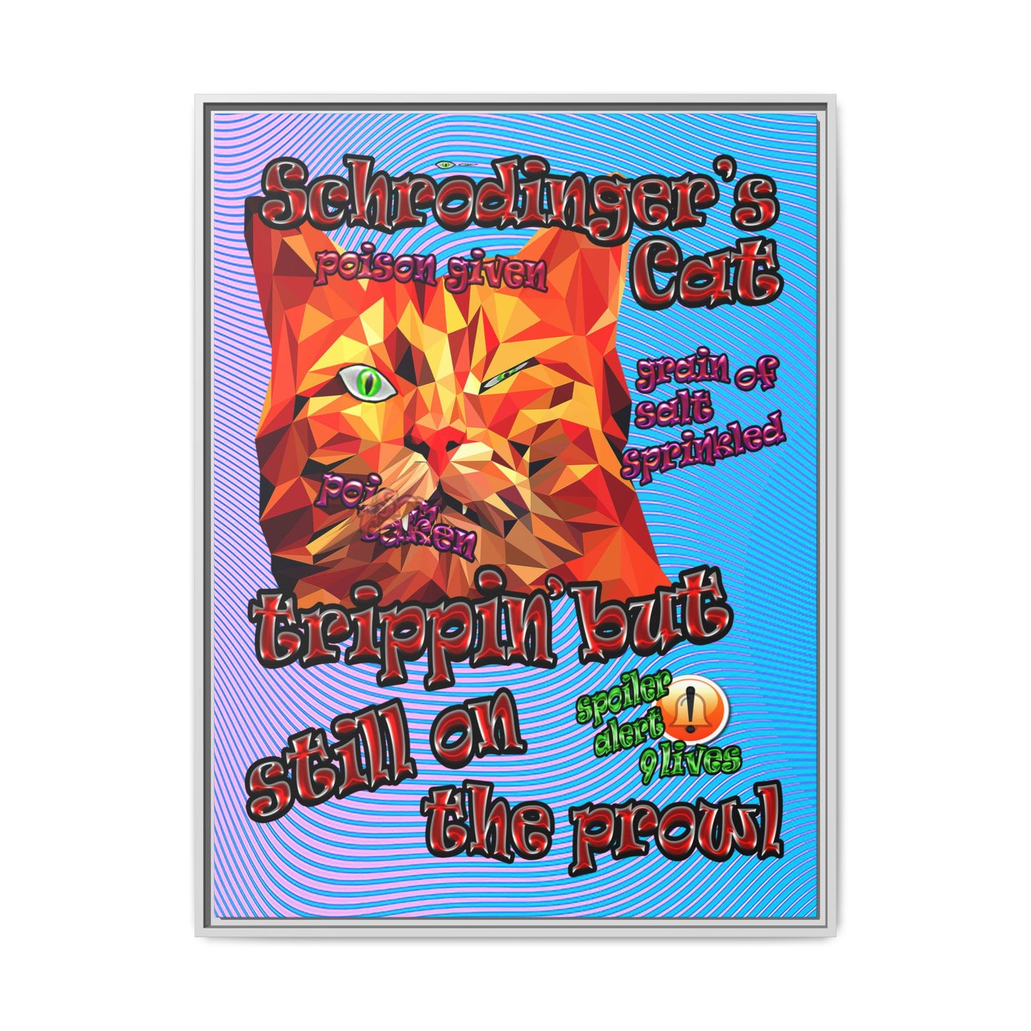schrodinger's cat - framed canvas art (light blue-purple wave)