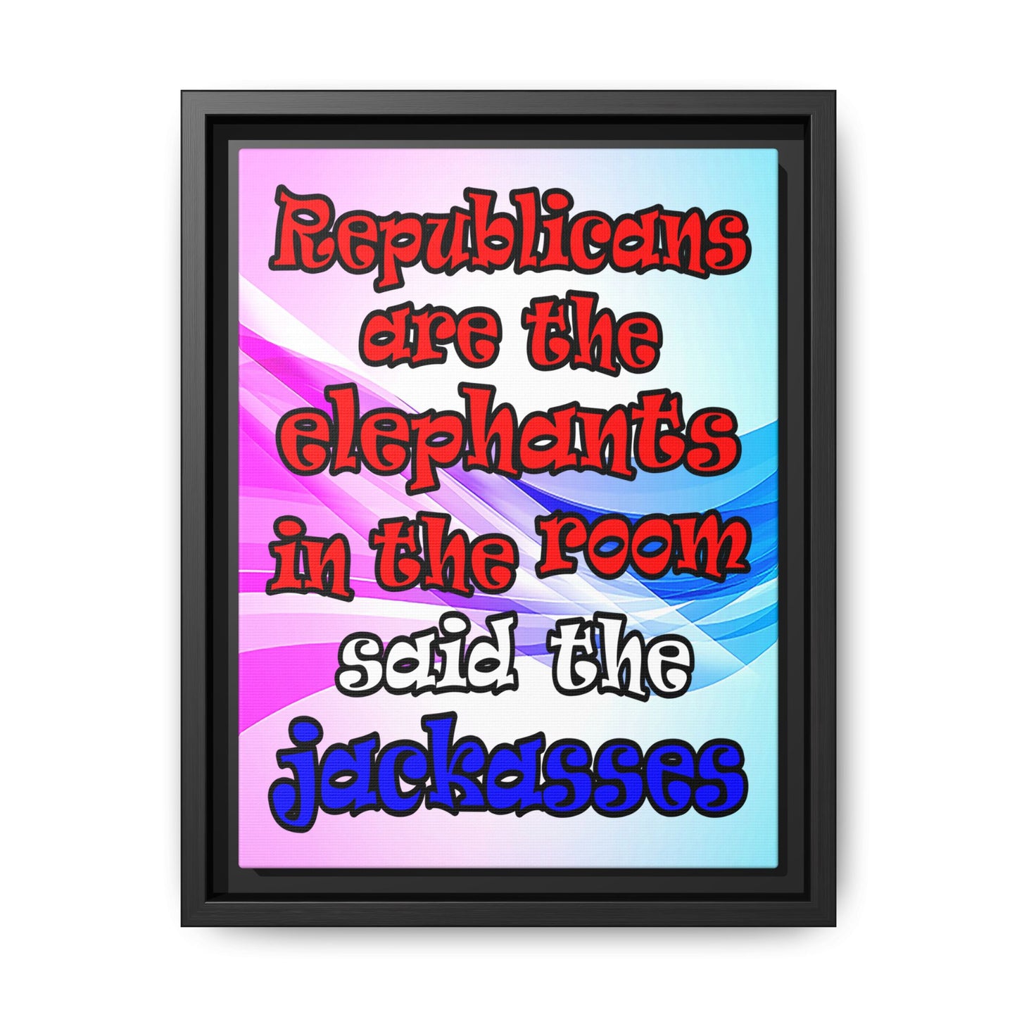 donkeys and elephants - framed canvas art (light blue-pink wave)