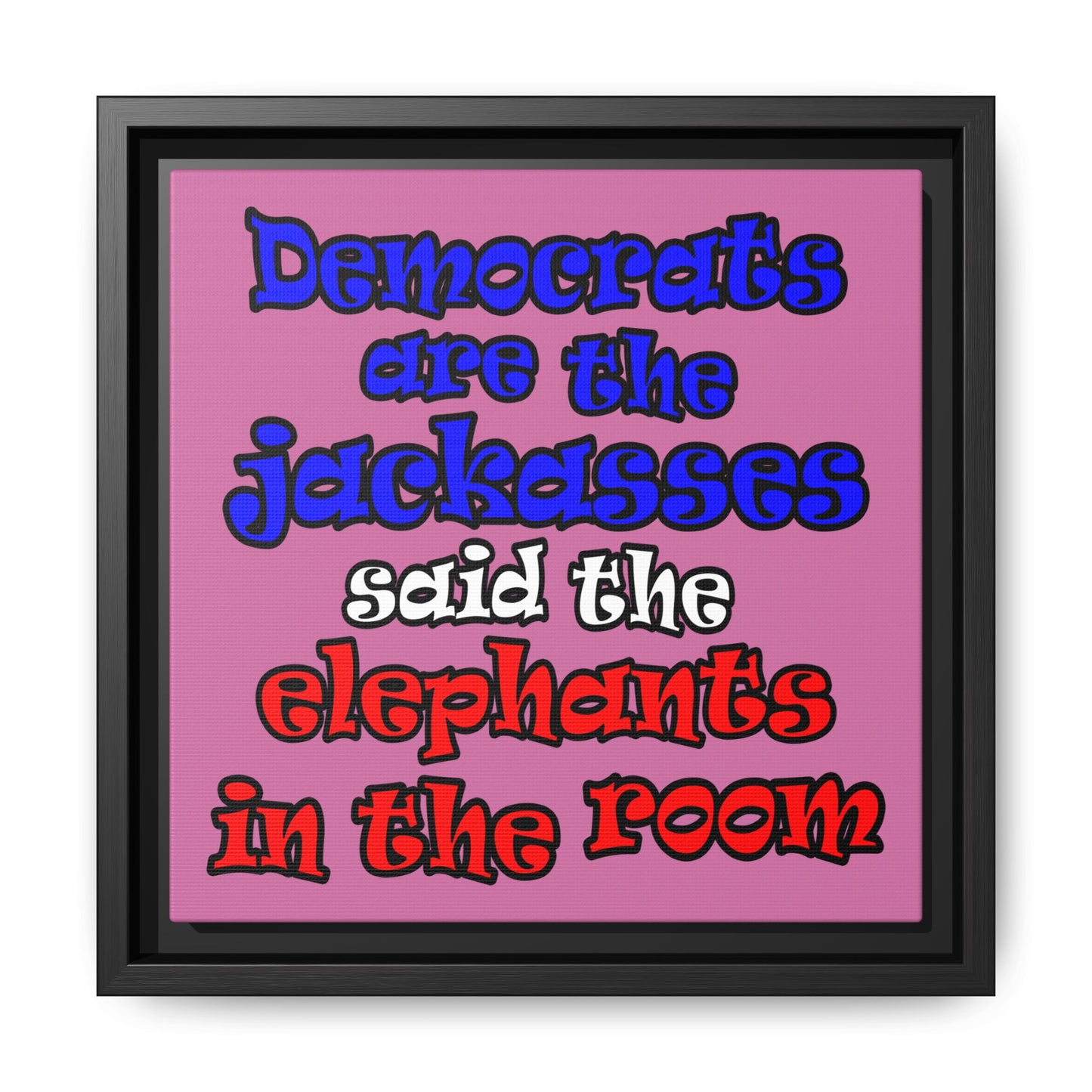 donkeys and elephants - framed canvas art (light pink)