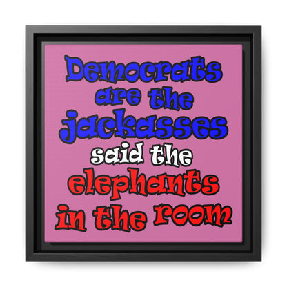 donkeys and elephants - framed canvas art (light pink)