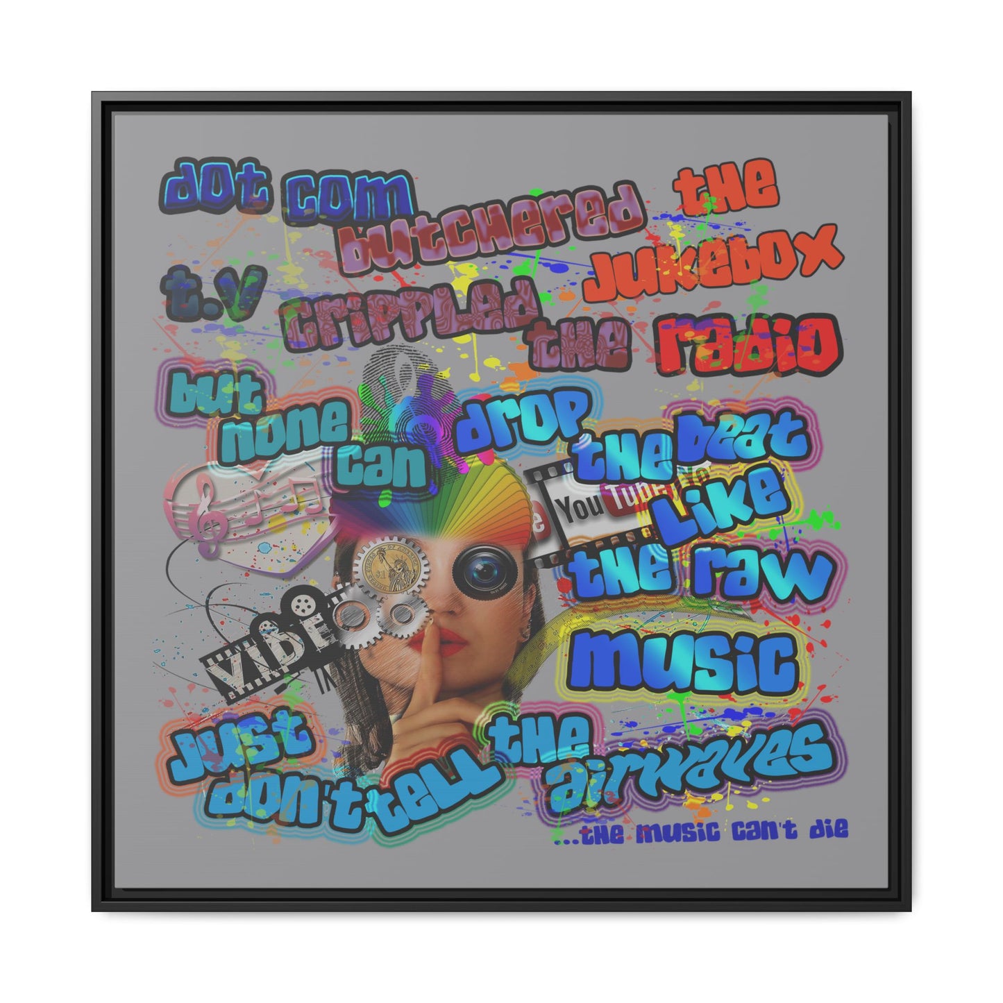 drop the beat - framed canvas art (grey)