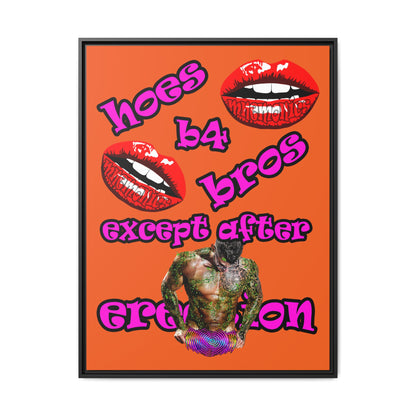 hoes b4 bros - framed canvas art (orange)