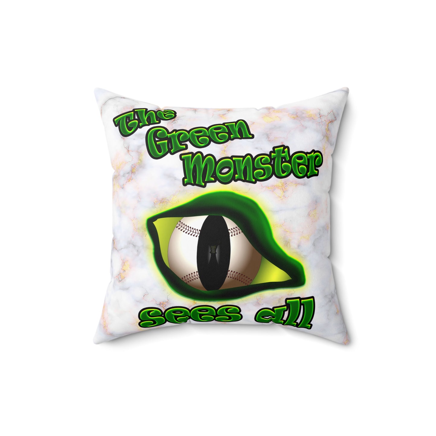 green monster - Spun Polyester Square Pillow - (white marble)