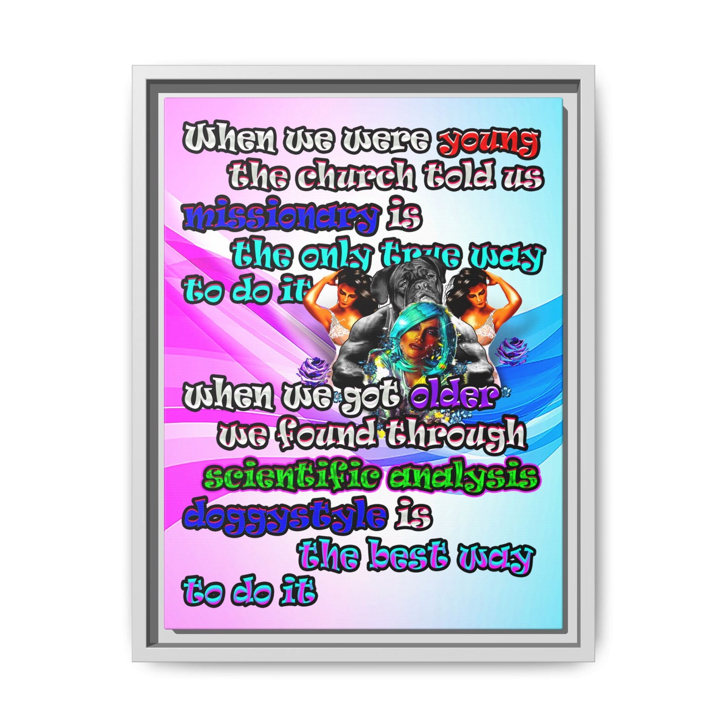 doggystyle - framed canvas art (light blue-pink wave)