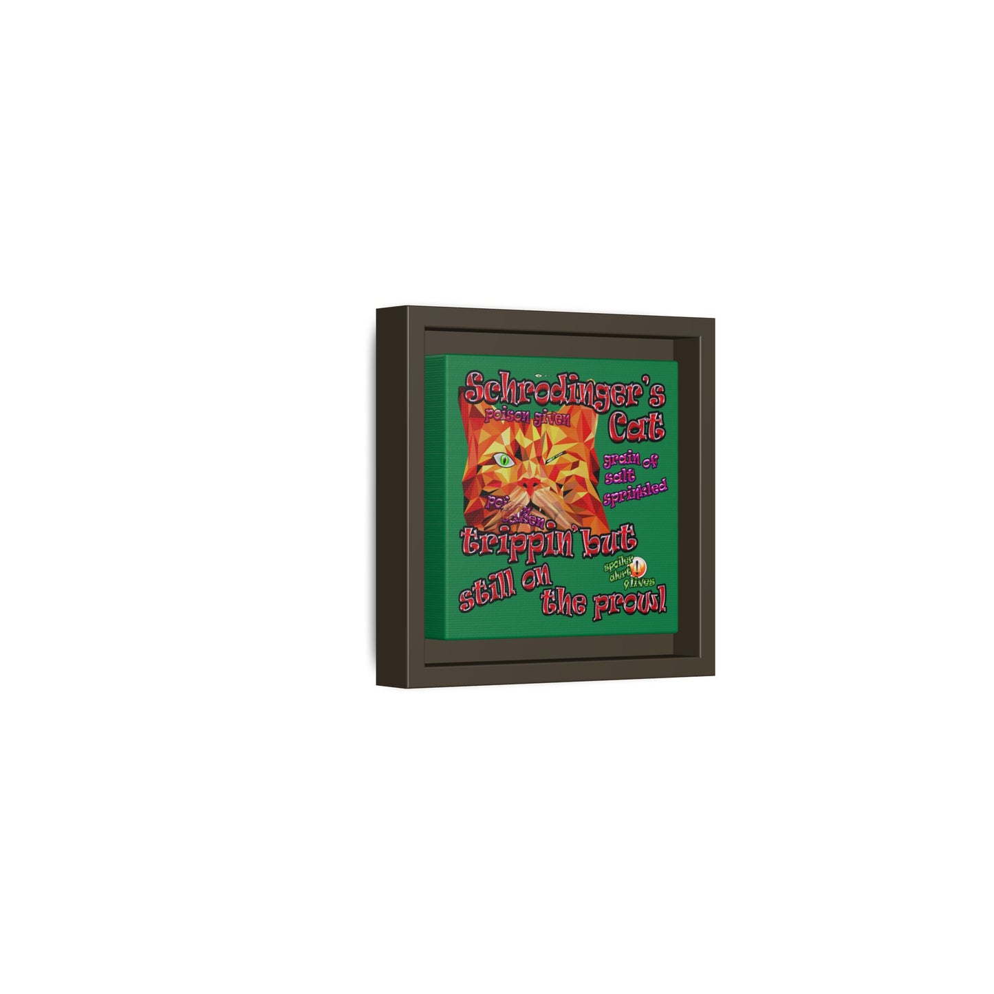 schrodinger's cat - framed canvas art (dark green)