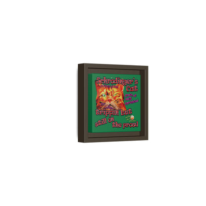 schrodinger's cat - framed canvas art (dark green)