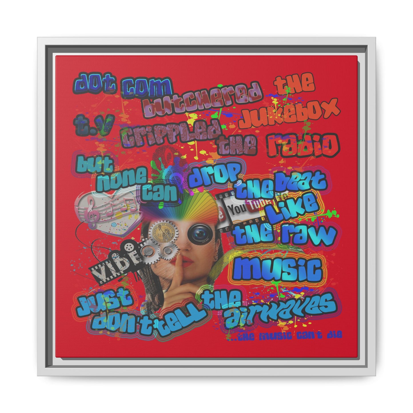 drop the beat - framed canvas art (dark red)