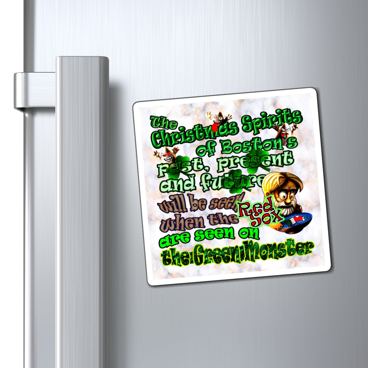 christmas spirits of boston - Magnets - (white marble)
