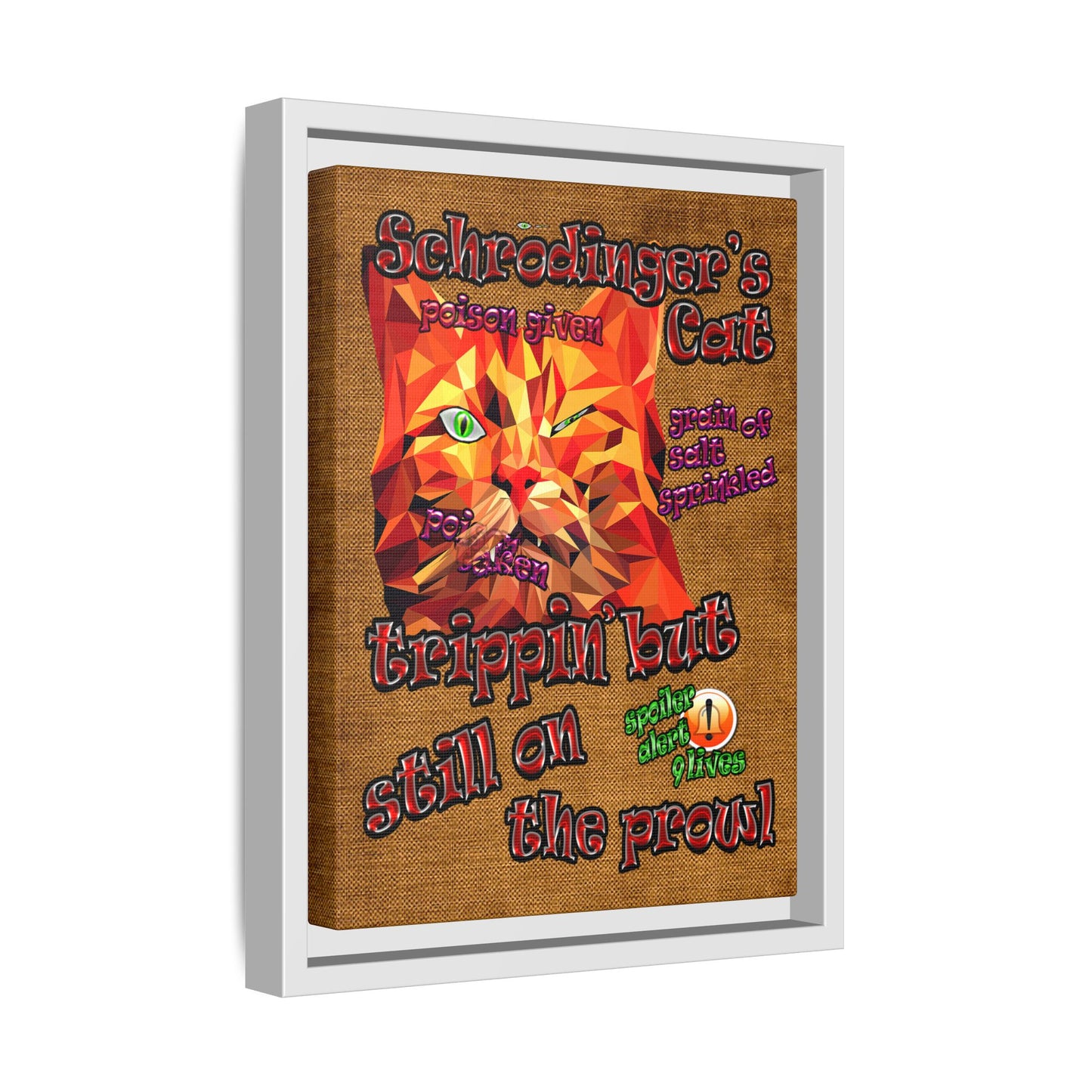 schrodinger's cat - framed canvas art (brown papyrus)