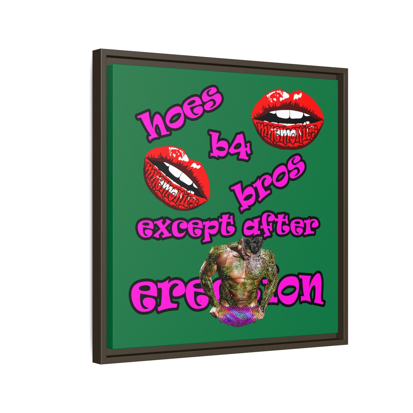 hoes b4 bros - framed canvas art (dark green)