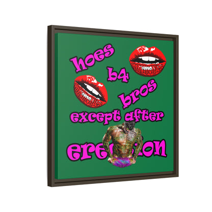hoes b4 bros - framed canvas art (dark green)