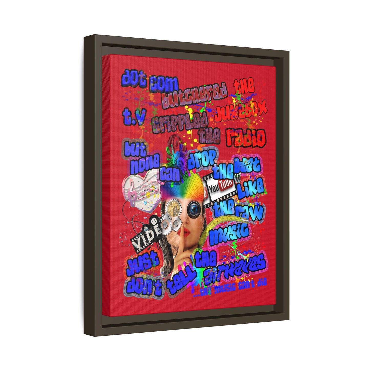 drop the beat - framed canvas art (dark red)