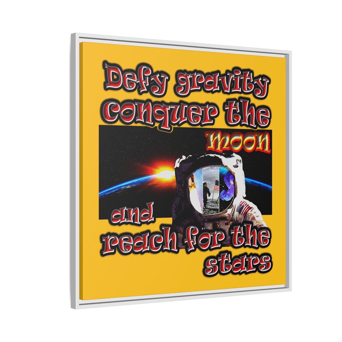 defy conquer reach - framed canvas art (yellow)