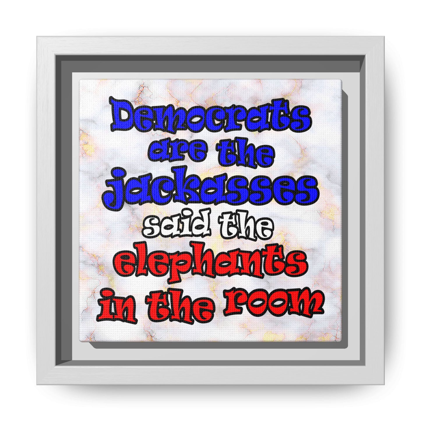 donkeys and elephants - framed canvas art (white marble)
