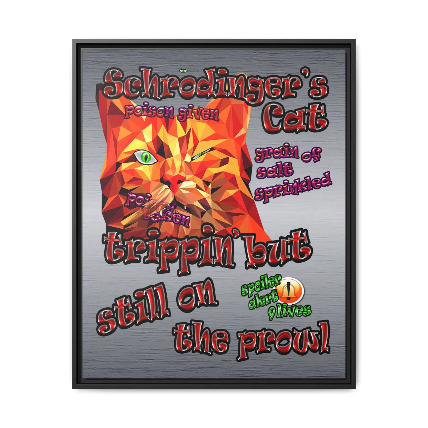 schrodinger's cat - framed canvas art (brushed nickel)