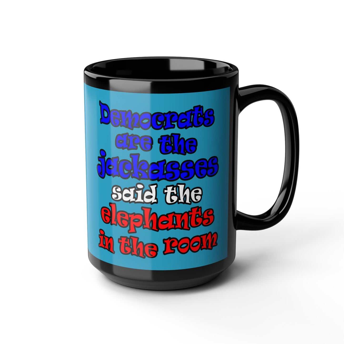 donkeys and elephants - Black Mug (turquoise)