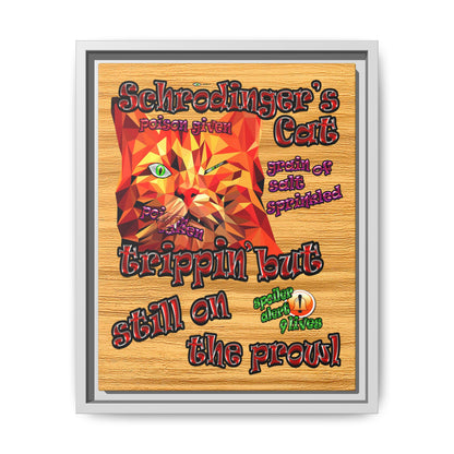 schrodinger's cat - framed canvas art (butterscotch wood finish)