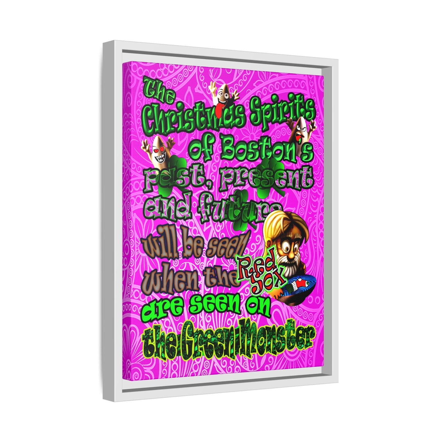 christmas spirits of boston - framed canvas art (pink swirl)
