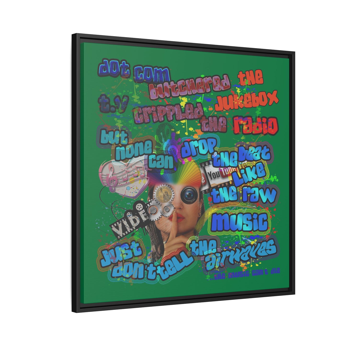 drop the beat - framed canvas art (dark green)