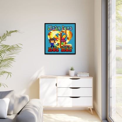 love peace - framed canvas art (turquoise)