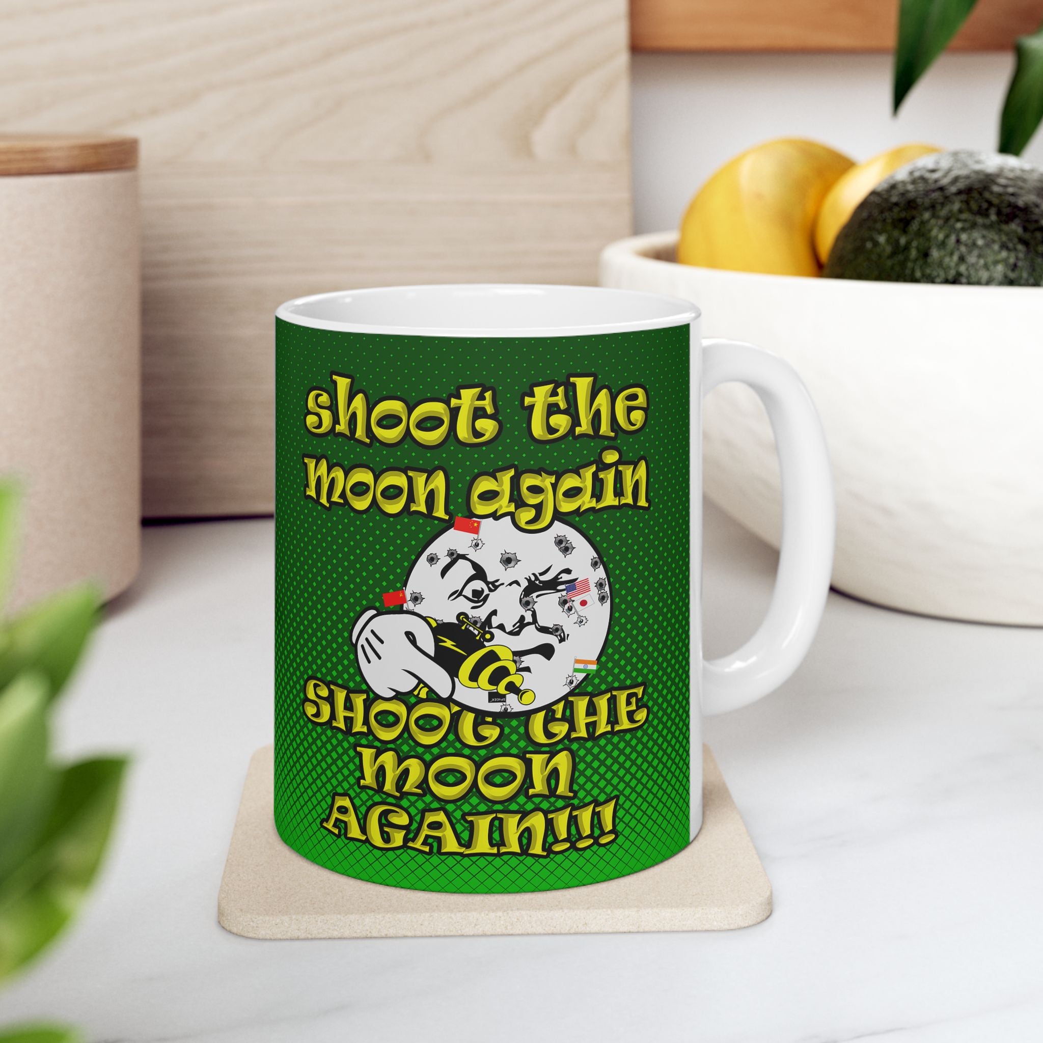 shoot the moon again - White Mug (logo green)