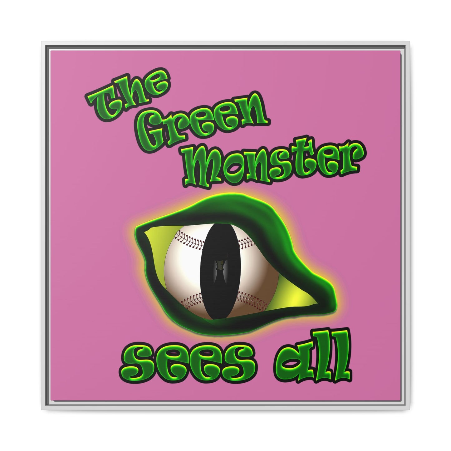 green monster - framed canvas art (light pink)