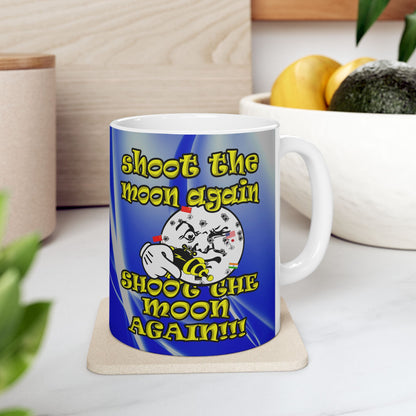 shoot the moon again - White Mug (blue-white wave)