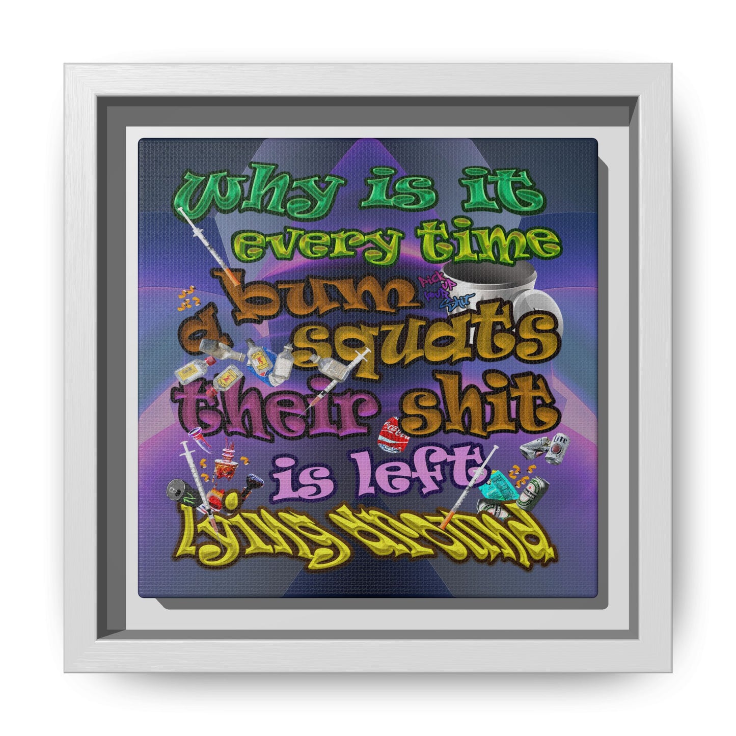 the bum's shit - framed canvas art (grey-pink wave)