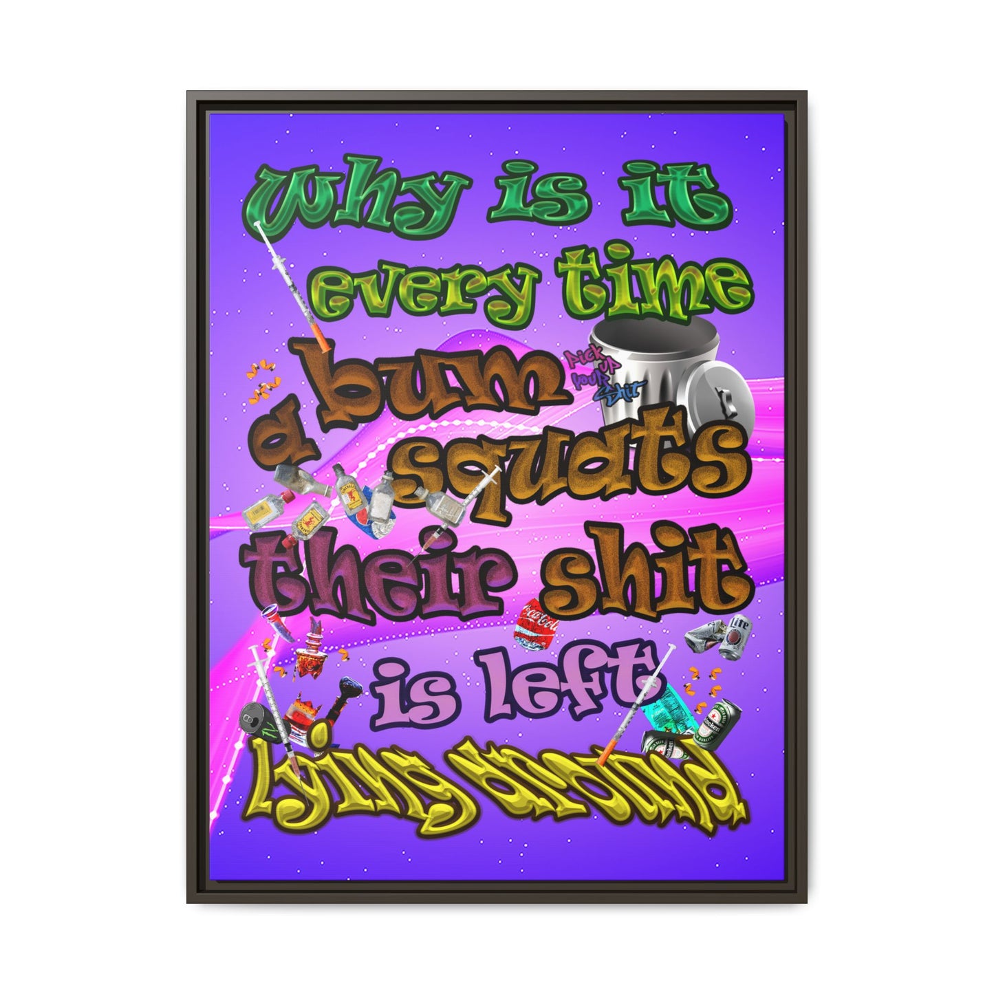 the bum's shit - framed canvas art (purple-pink wave)