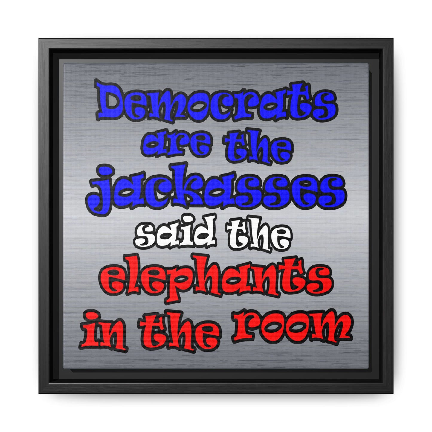 donkeys and elephants - framed canvas art (brushed nickel)