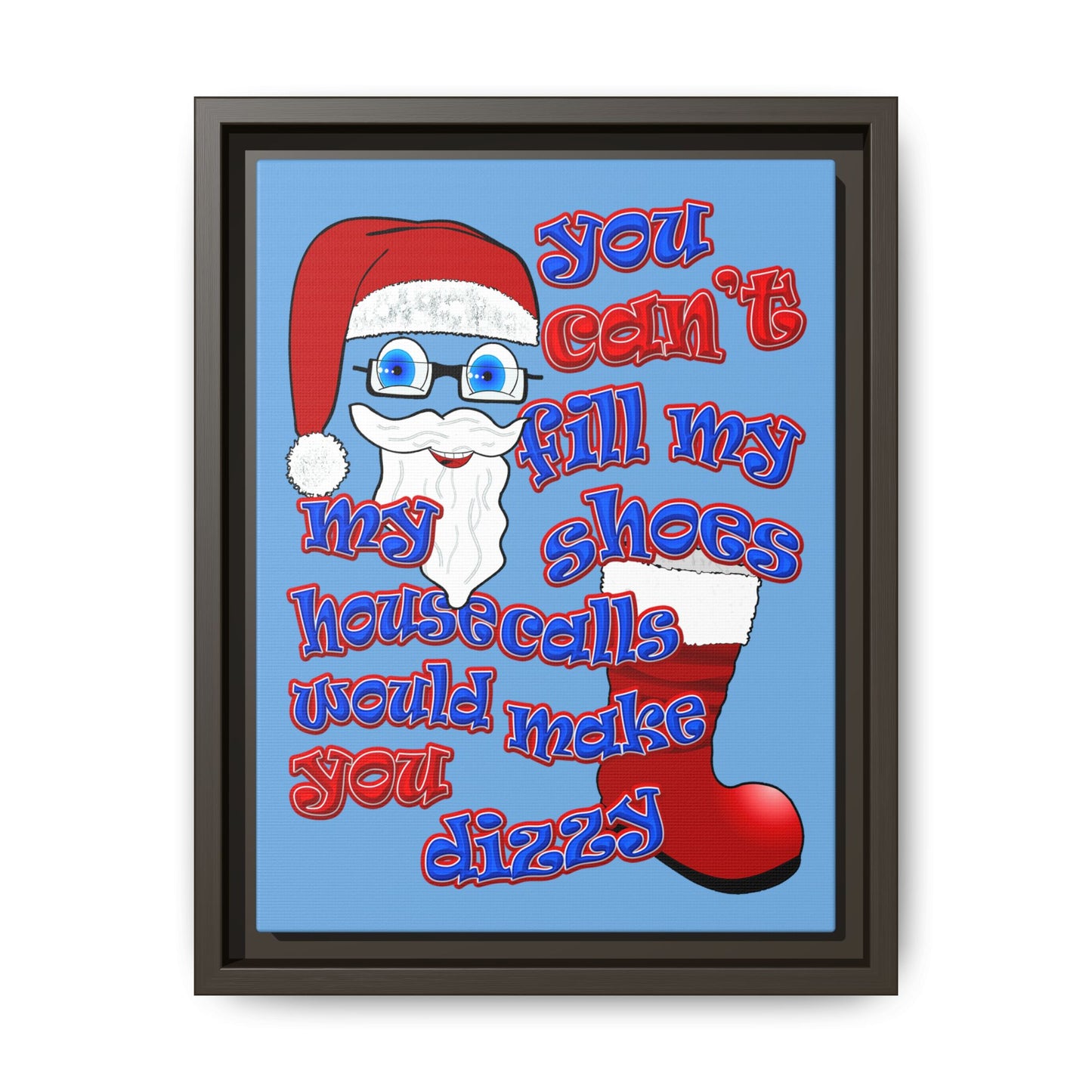santa's shoes - framed canvas art (light blue)