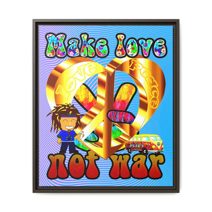 love peace - framed canvas art (light blue-purple wave)
