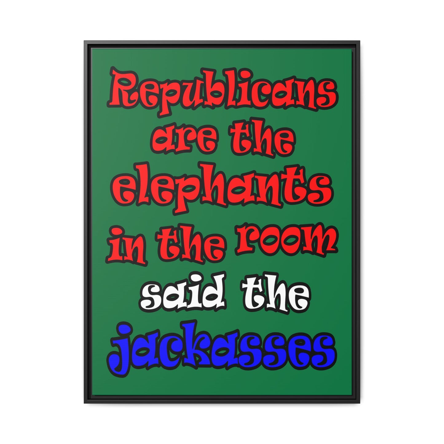 donkeys and elephants - framed canvas art (dark green)