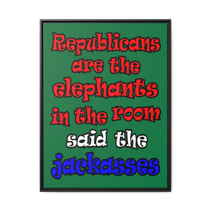 donkeys and elephants - framed canvas art (dark green)